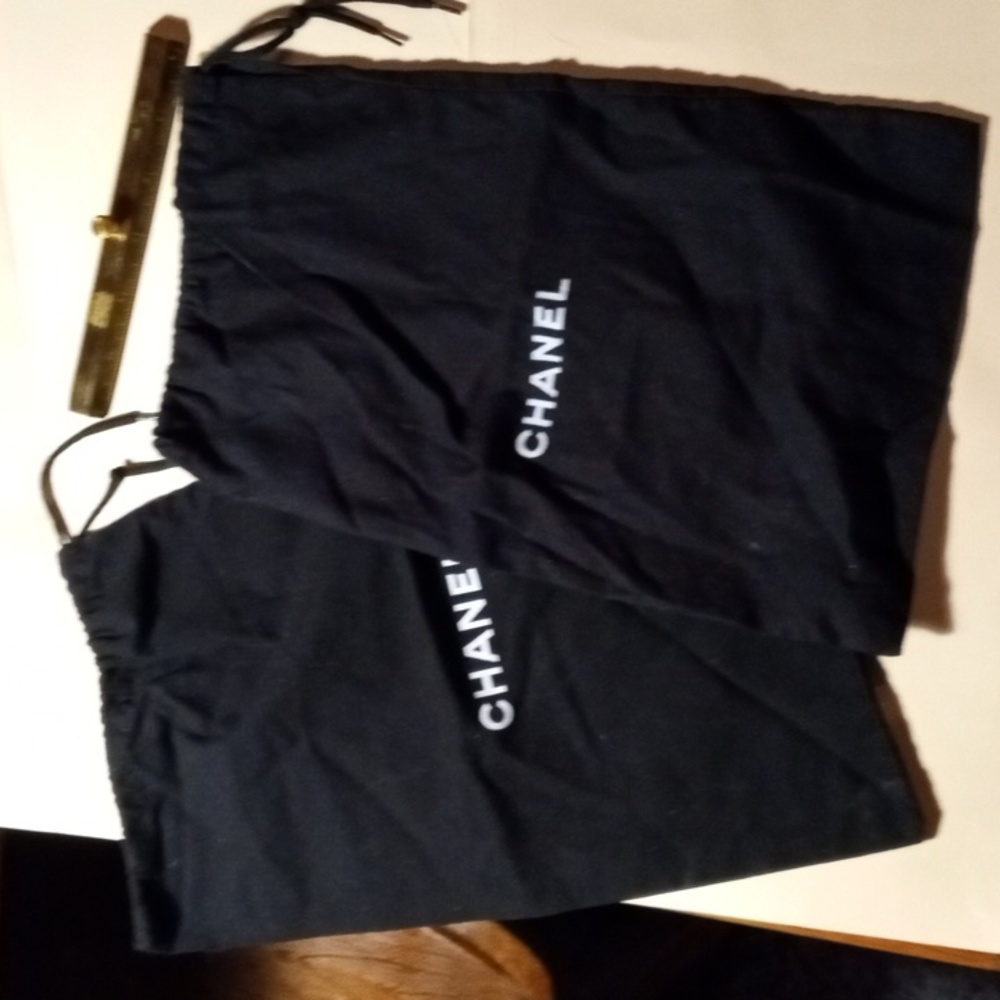 CHANEL x2 black dust bags  6" x 12" w string closures Designer Original Bag